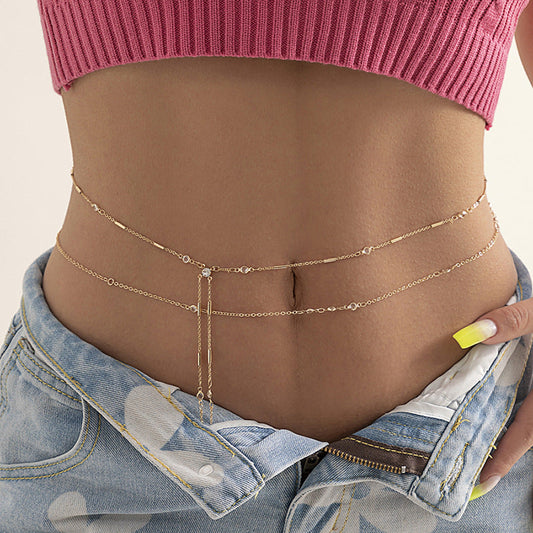 Fashion Sexy Tassel Thin Chain Body Chain Simple and Versatile Imitation Crystal Zircon Waist Chain