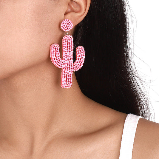 Creative cactus handmade rice bead earrings Bohemian ethnic style jewelry earrings