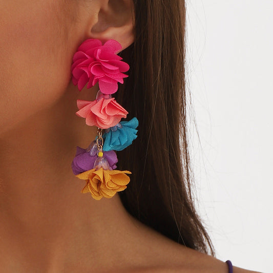 Ethnic colorful flower tassel earrings