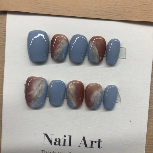 Blue smudge Handmade Press on Nails