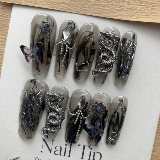 Chinese Traditional dragon holy Handmade Press on Nails