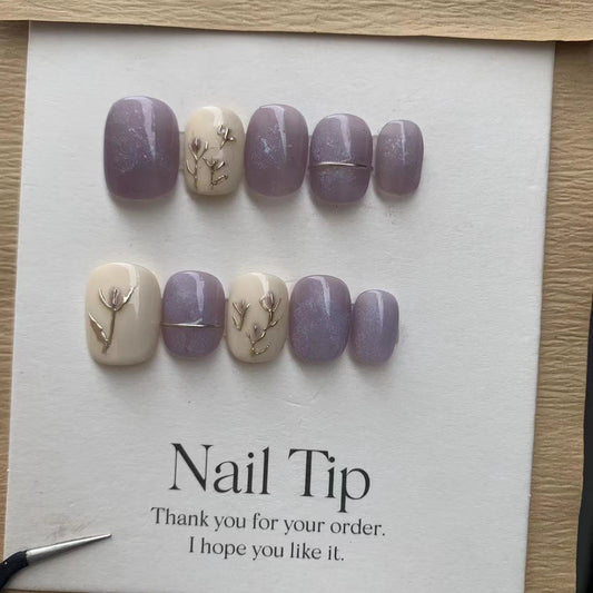 Purple tulip Handmade Press on Nails