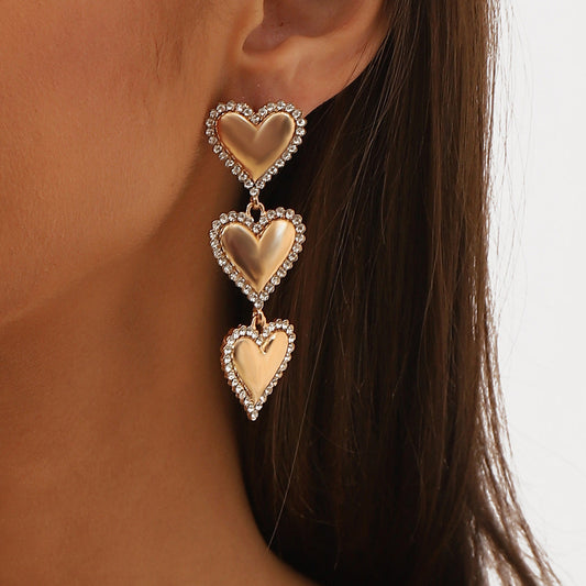 French metallic cold style multi-layered love earrings