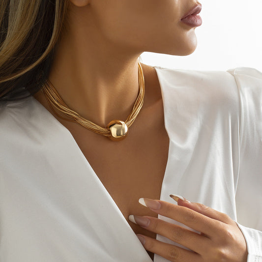 Exaggerated metal ball pendant necklace female personality multi-layer box chain retro necklace