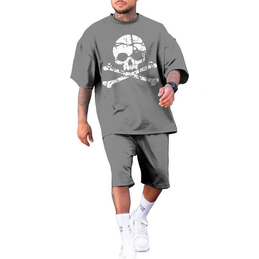 Men's Casual Skull Short-sleeved Two-piece Set 54780237TO