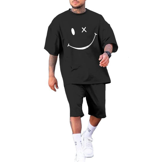 Men's Casual Smiley Round Neck Short-sleeved Two-piece Set 54567726TO