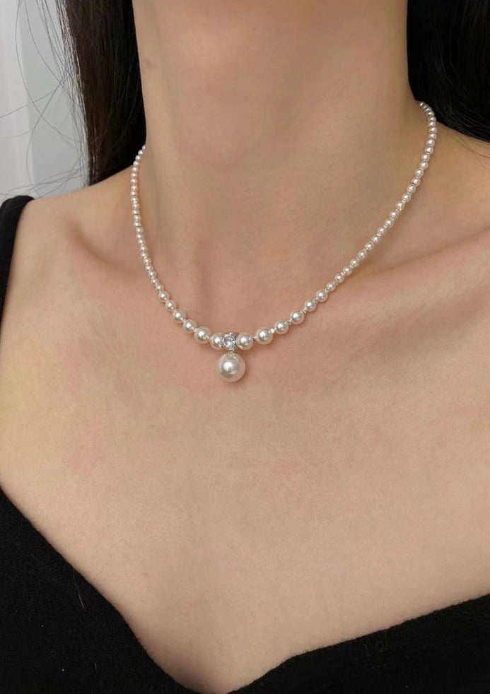 Full pearl edition shredded sterling silver necklace