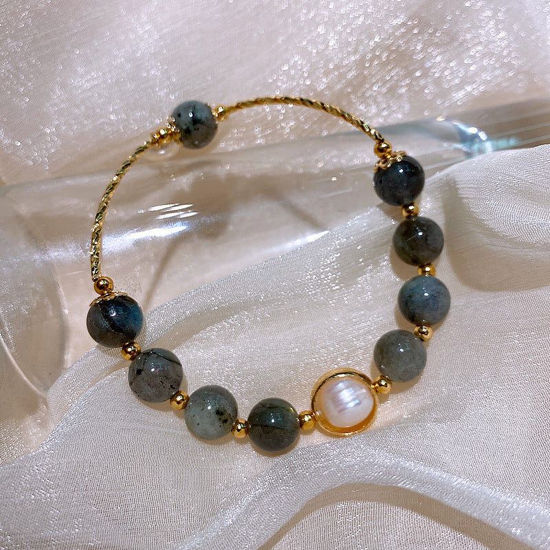 Prosperous career Moonstone baroque freshwater pearl bracelet