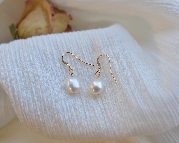 Natural Baroque fresh water pearl silver needle earrings 14k gold ear hook