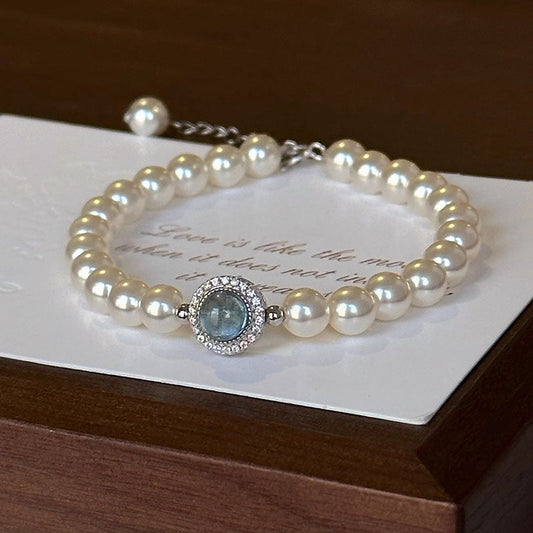 Natural freshwater pearl aquamarine bracelet