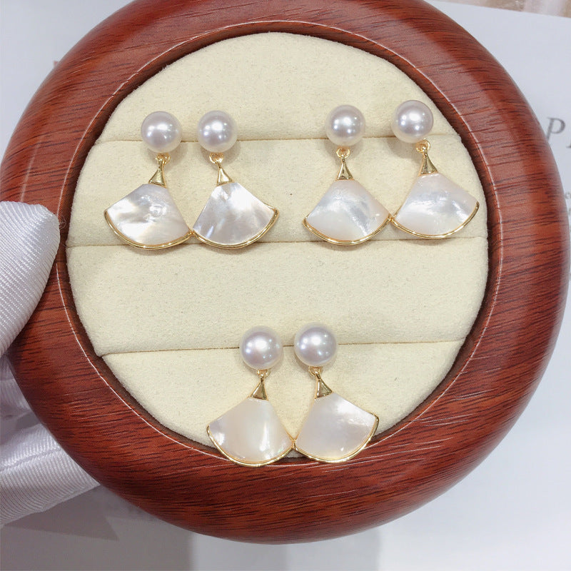 Natural shell dance skirt freshwater pearl stud earrings