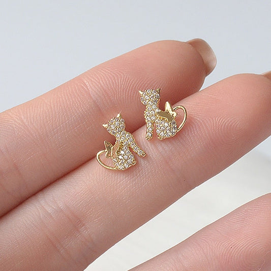 Crystal Cat & Butterfly Earrings