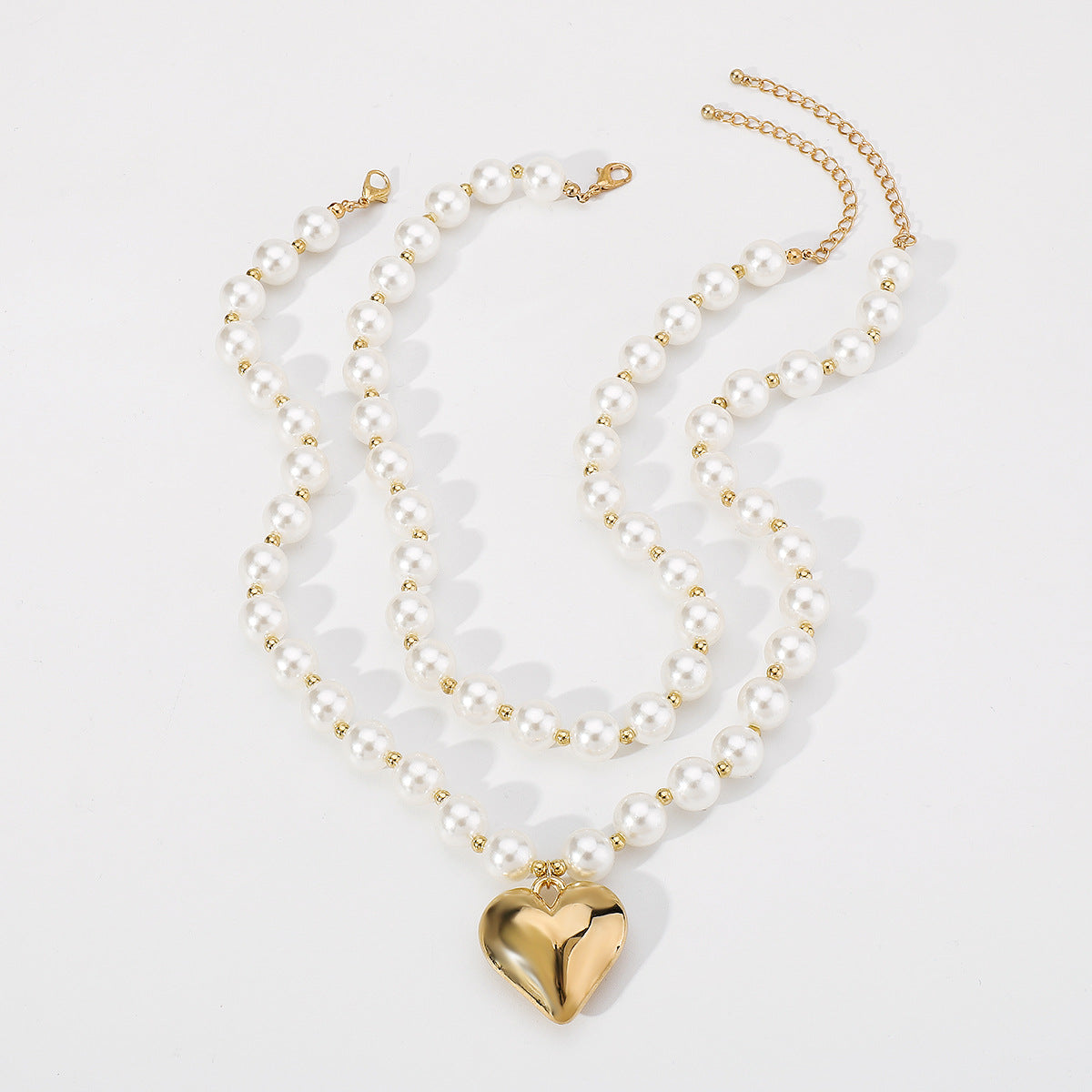 French romantic small fragrance double-layered pearl three-dimensional love necklace