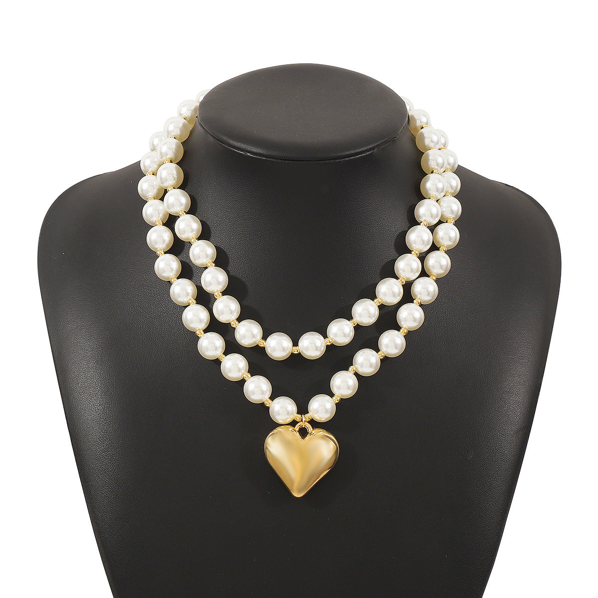 French romantic small fragrance double-layered pearl three-dimensional love necklace