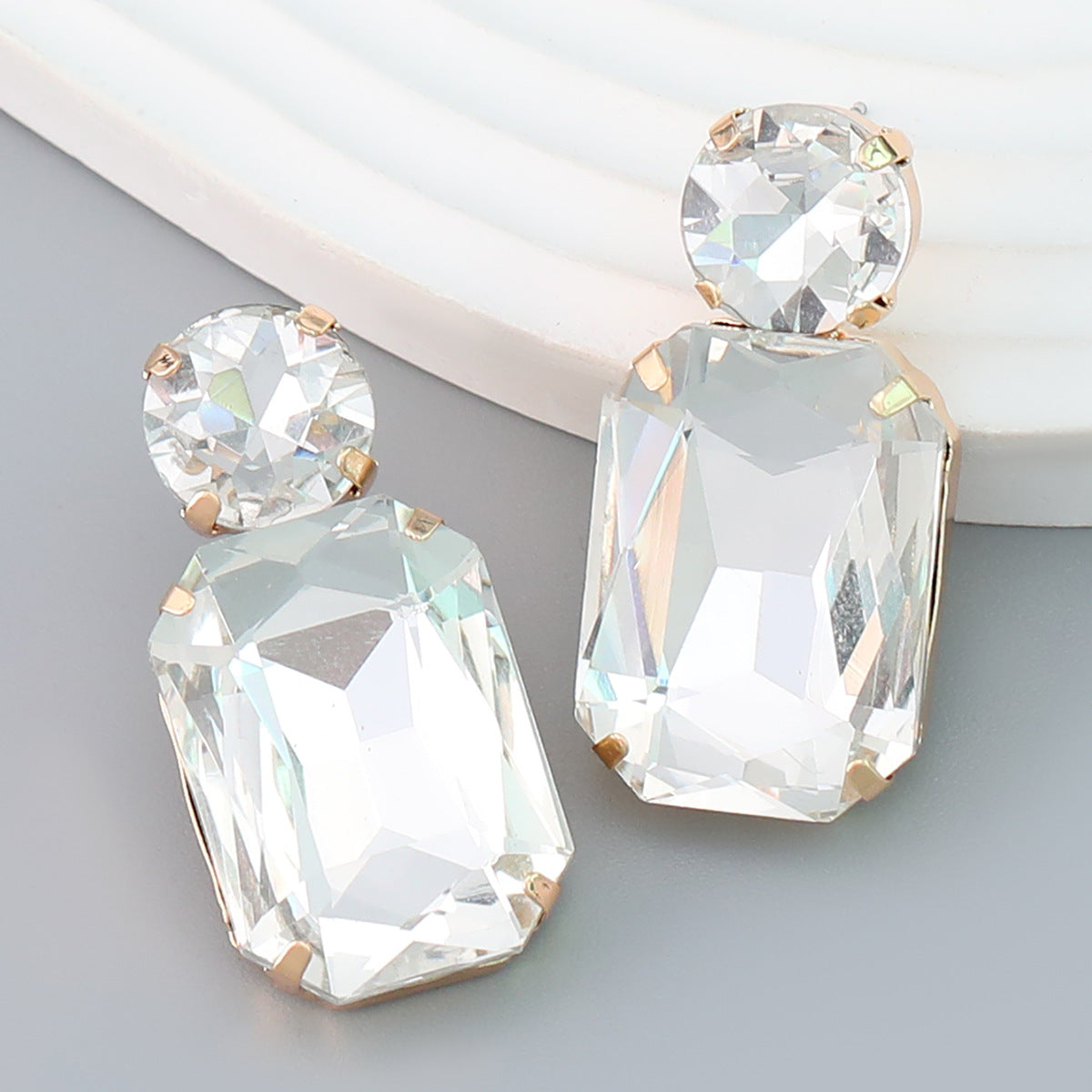 Alloy Diamond Square Glass Stud Earrings
