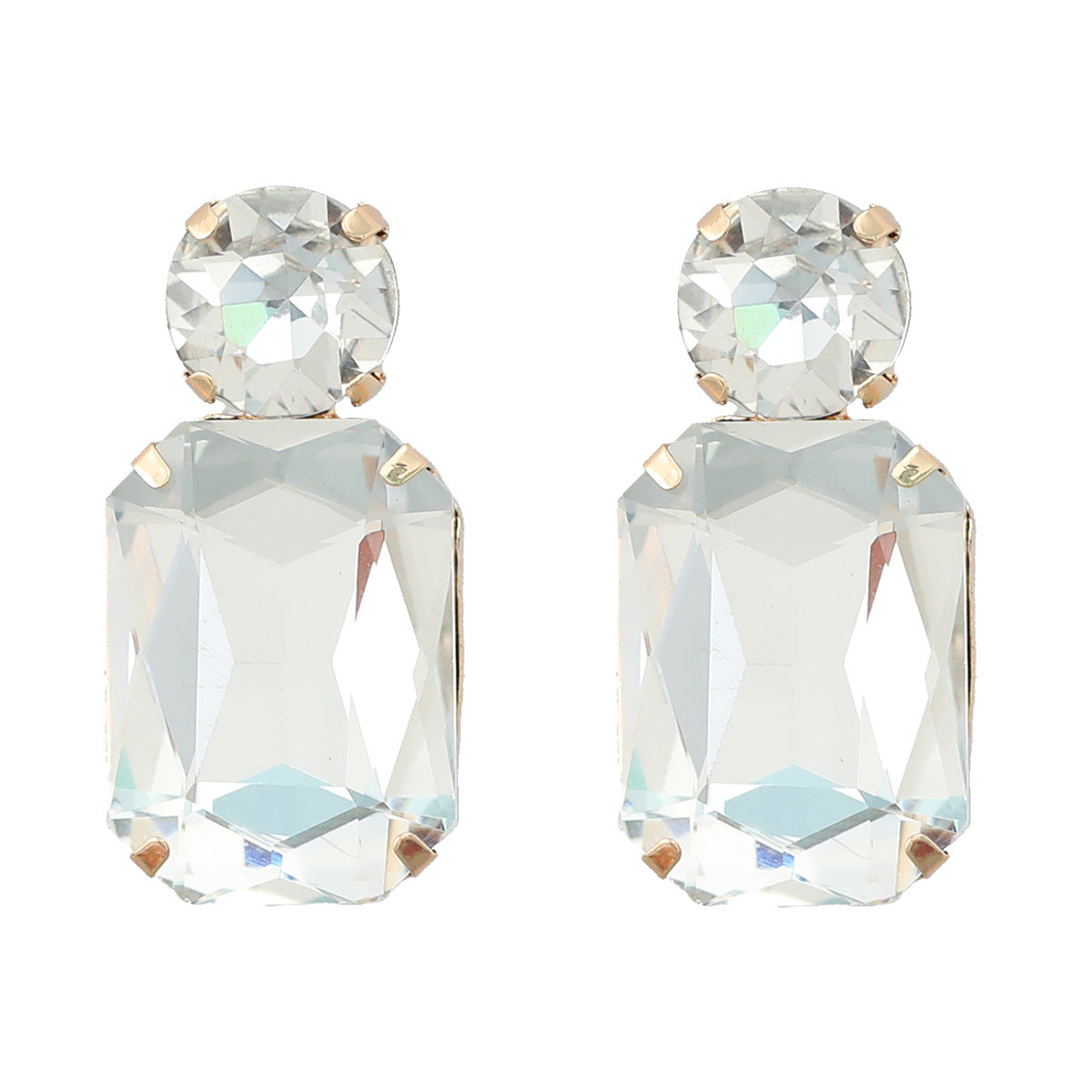 Alloy Diamond Square Glass Stud Earrings