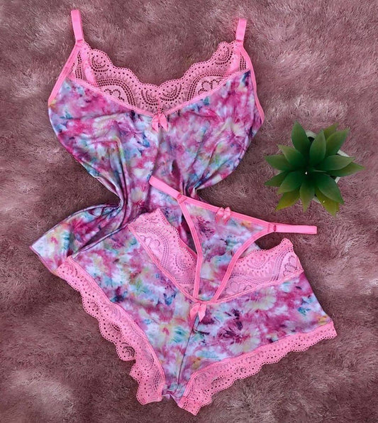 Sexy lace sling tie-dye lingerie set for ladies