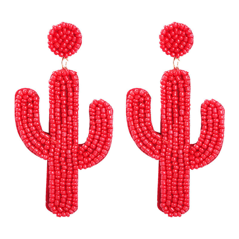 Creative cactus handmade rice bead earrings Bohemian ethnic style jewelry earrings