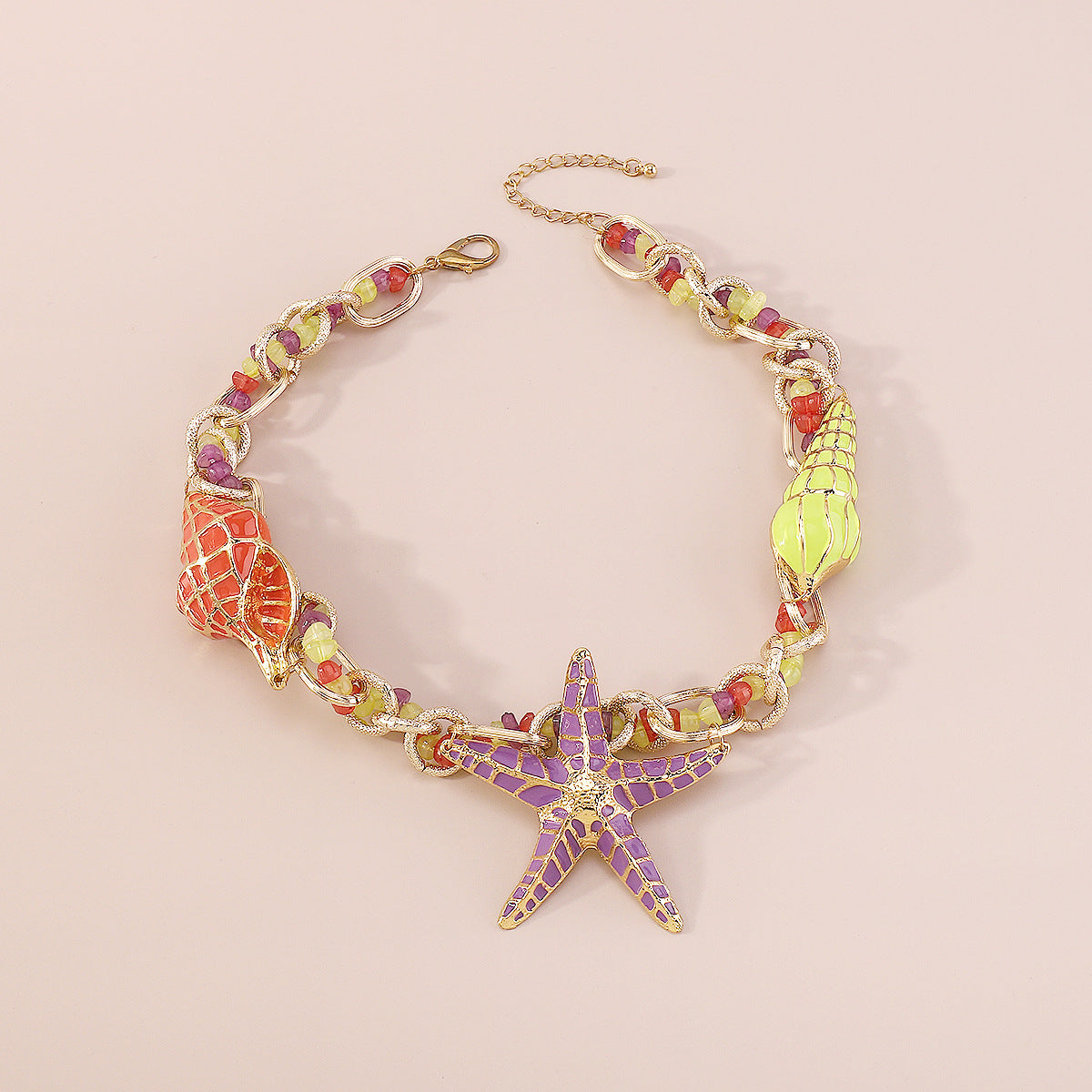 Casual resort style necklace starfish shell exaggerated beaded necklace for women