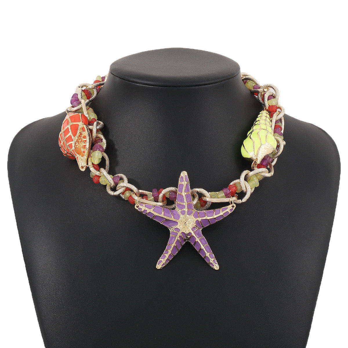 Casual resort style necklace starfish shell exaggerated beaded necklace for women