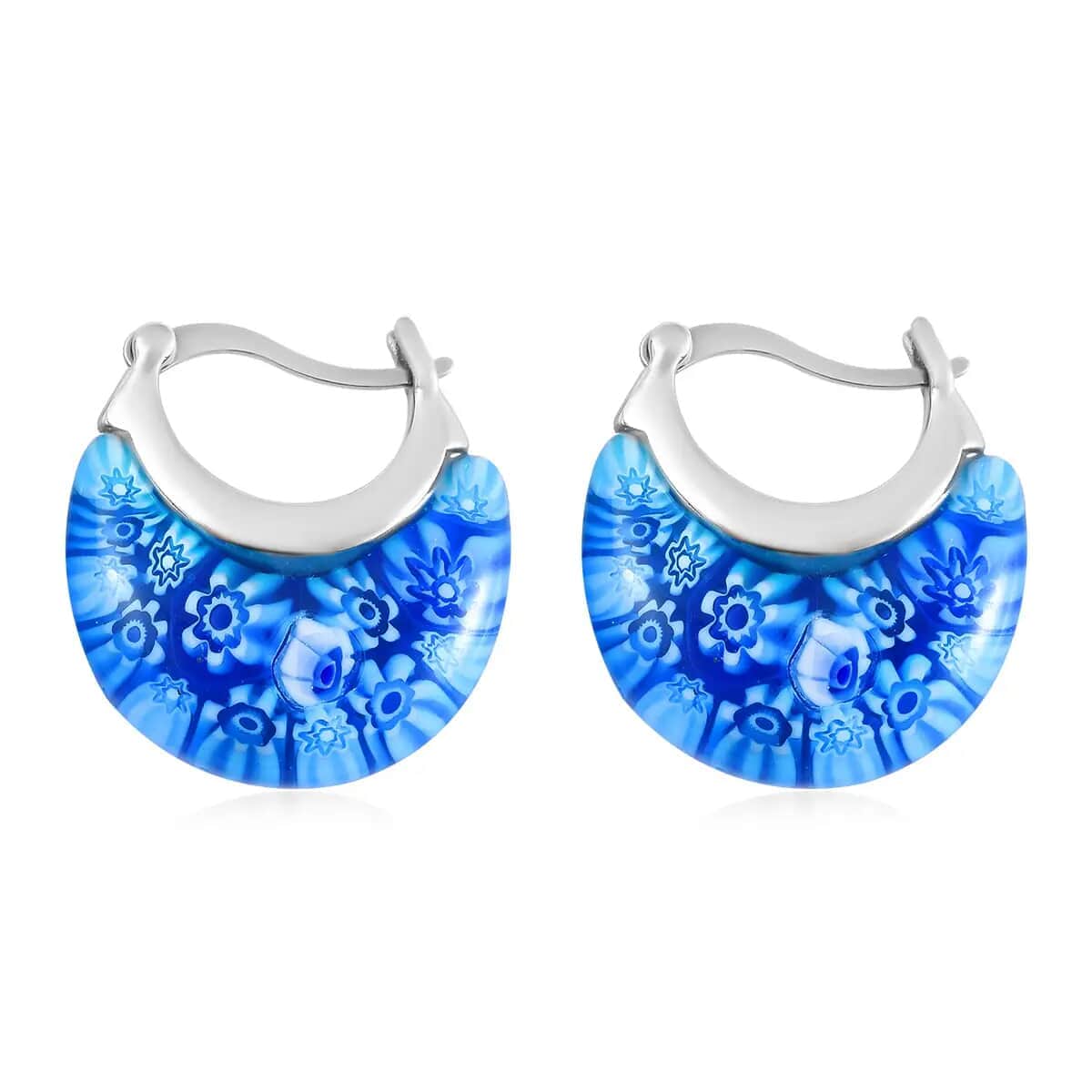 Blue Murano Style Basket Earrings in Stainless Steel with Lifetime Guarantee