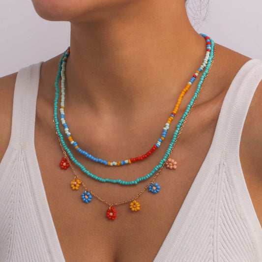 Ethnic style rice bead necklace flower holiday style clavicle chain jewelry