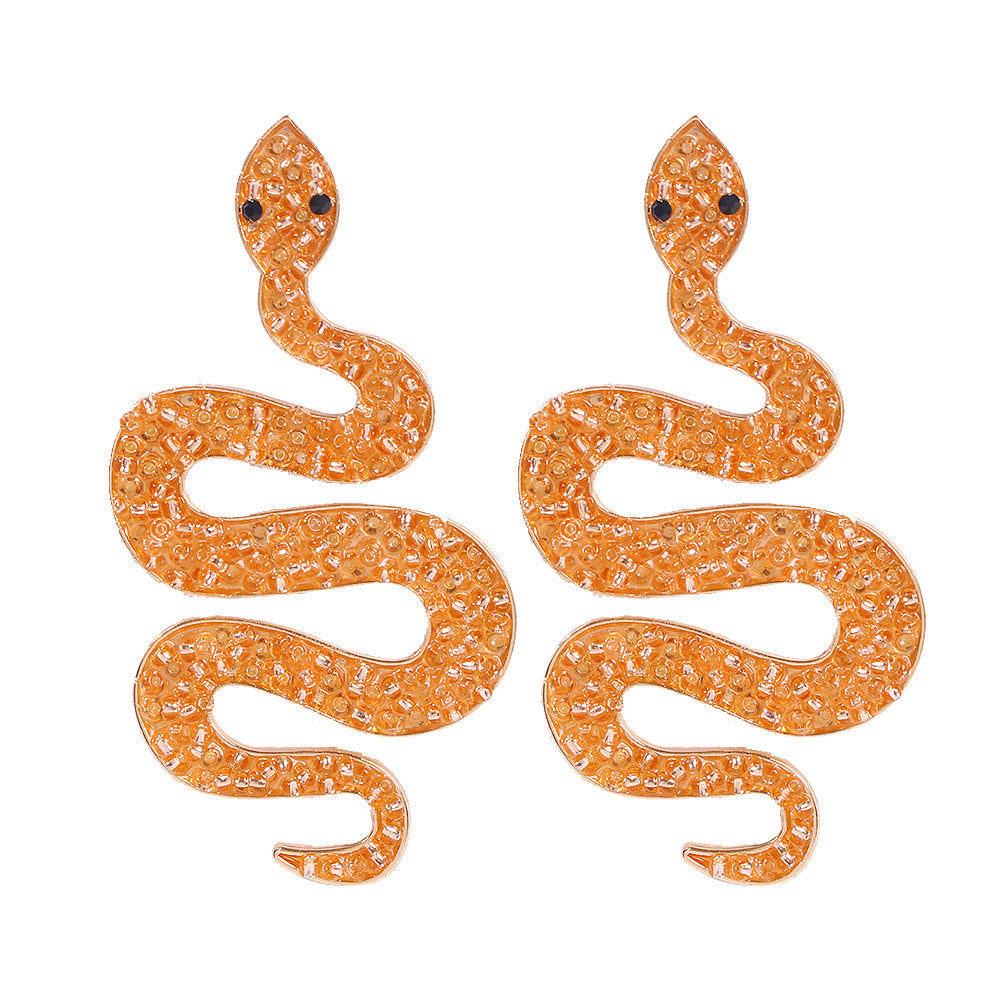 Rhinestone three-dimensional snake earrings