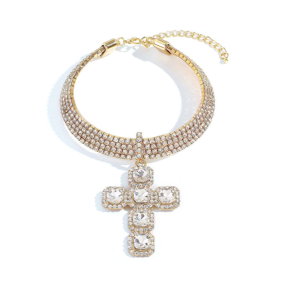 Stylish exaggerated diamond cross necklace