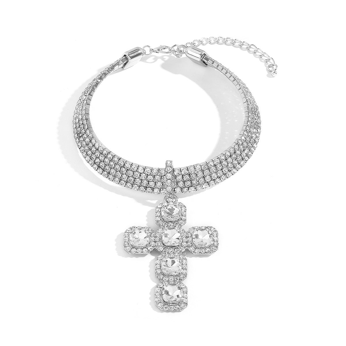 Stylish exaggerated diamond cross necklace