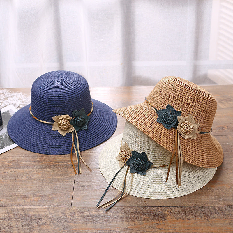 Woven flower straw hat for women