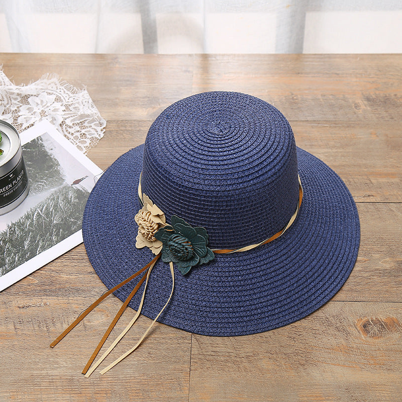 Woven flower straw hat for women