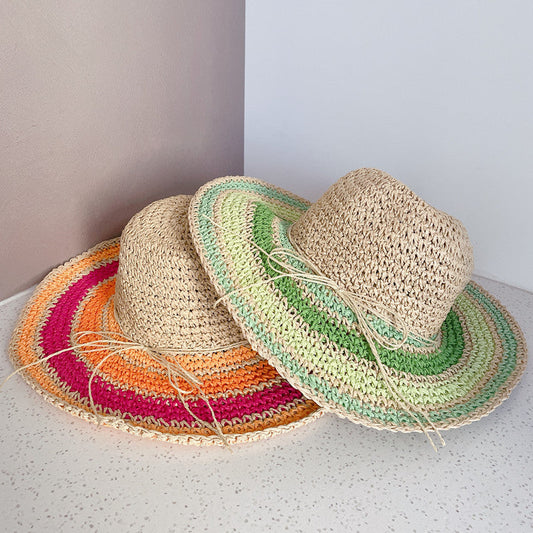 Summer Women's Hollow Sunscreen Big Brim Hat Seaside Hyuna Style Colorful Breathable Straw Hat