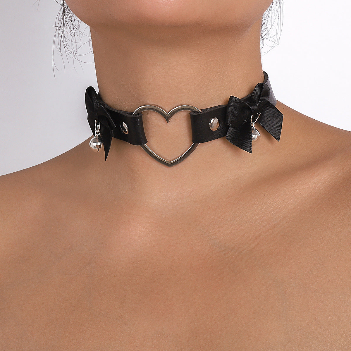 Leather bow bell choker personalized choker necklace