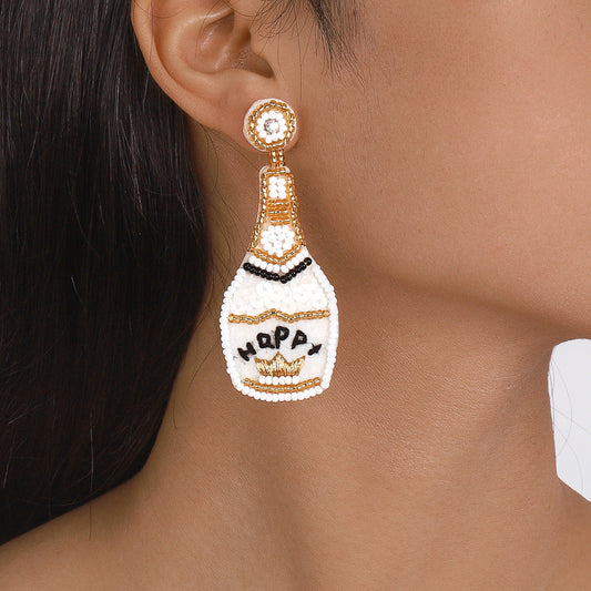 Personalized creative whiskey bottle rice bead earrings