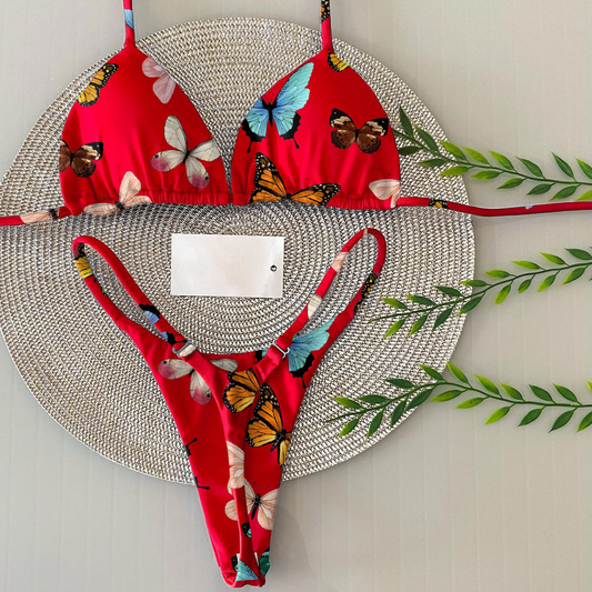 Fashion butterfly print sexy split bikini
