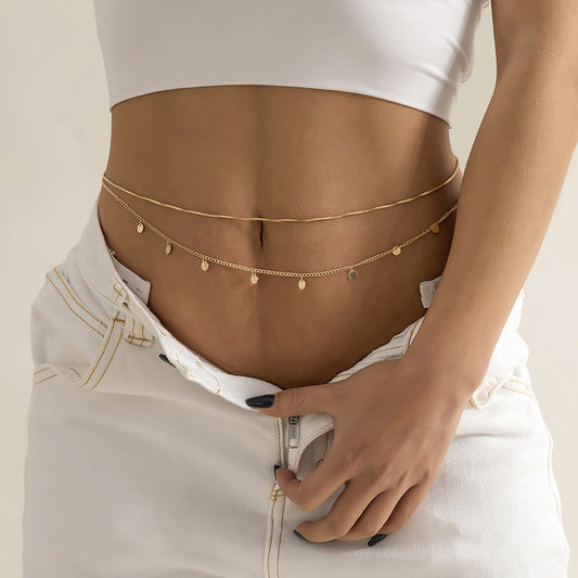 Personalized Metal Sequin Pendant Body Chain Feminine Geometric Thin Chain Waist Chain Set