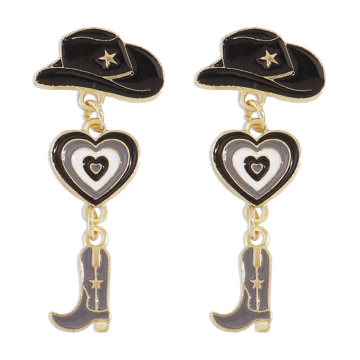 Modern fashionable girl earrings hat love cowboy boots dripping oil multi-layer earrings