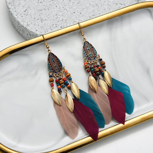 Creative personality drop line feather earrings