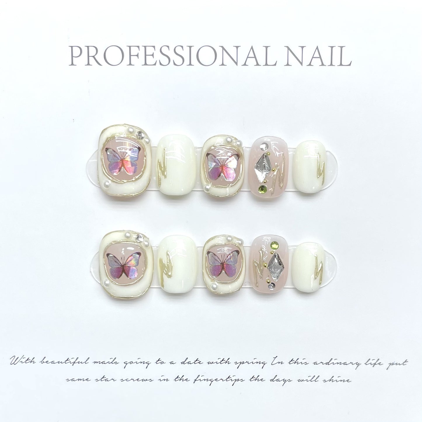 Baroque butterfly pearls Handmade Press on Nails