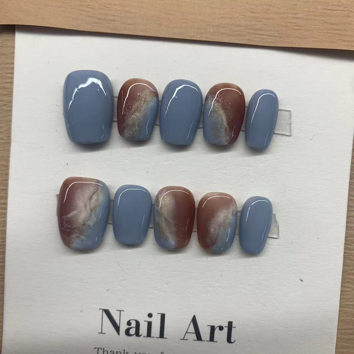 Blue smudge Handmade Press on Nails