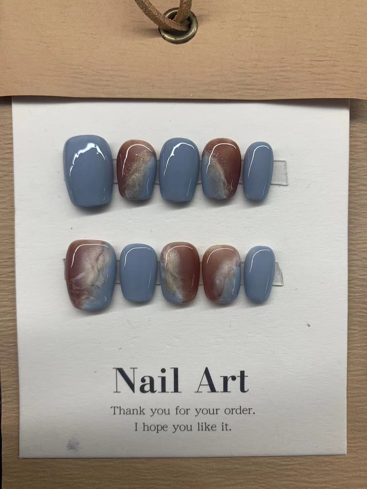 Blue smudge Handmade Press on Nails