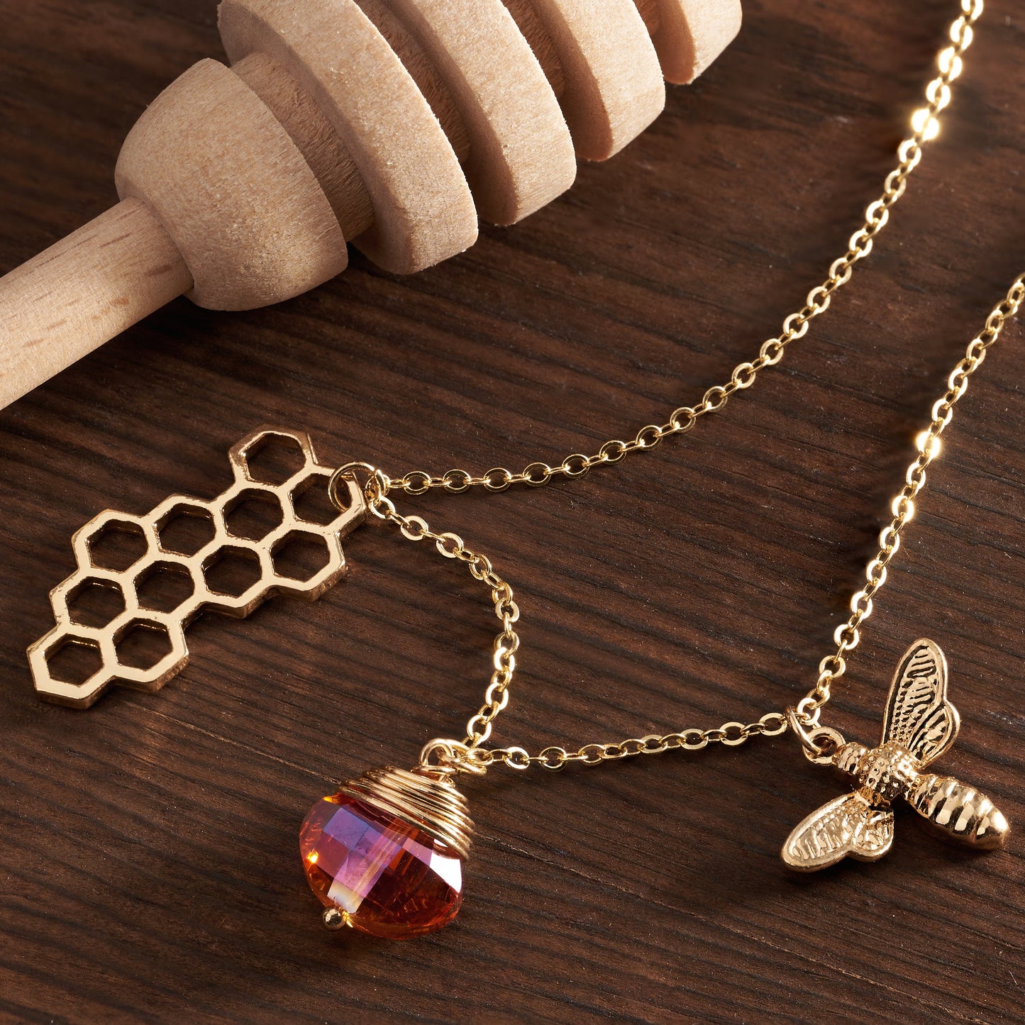 Gold Crystal Honeycomb Necklace