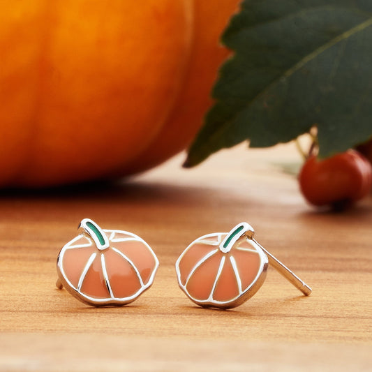 Enamel Sterling Silver Pumpkin Studs