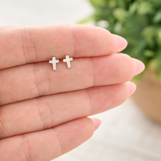 Sterling Silver Dainty Cross Studs