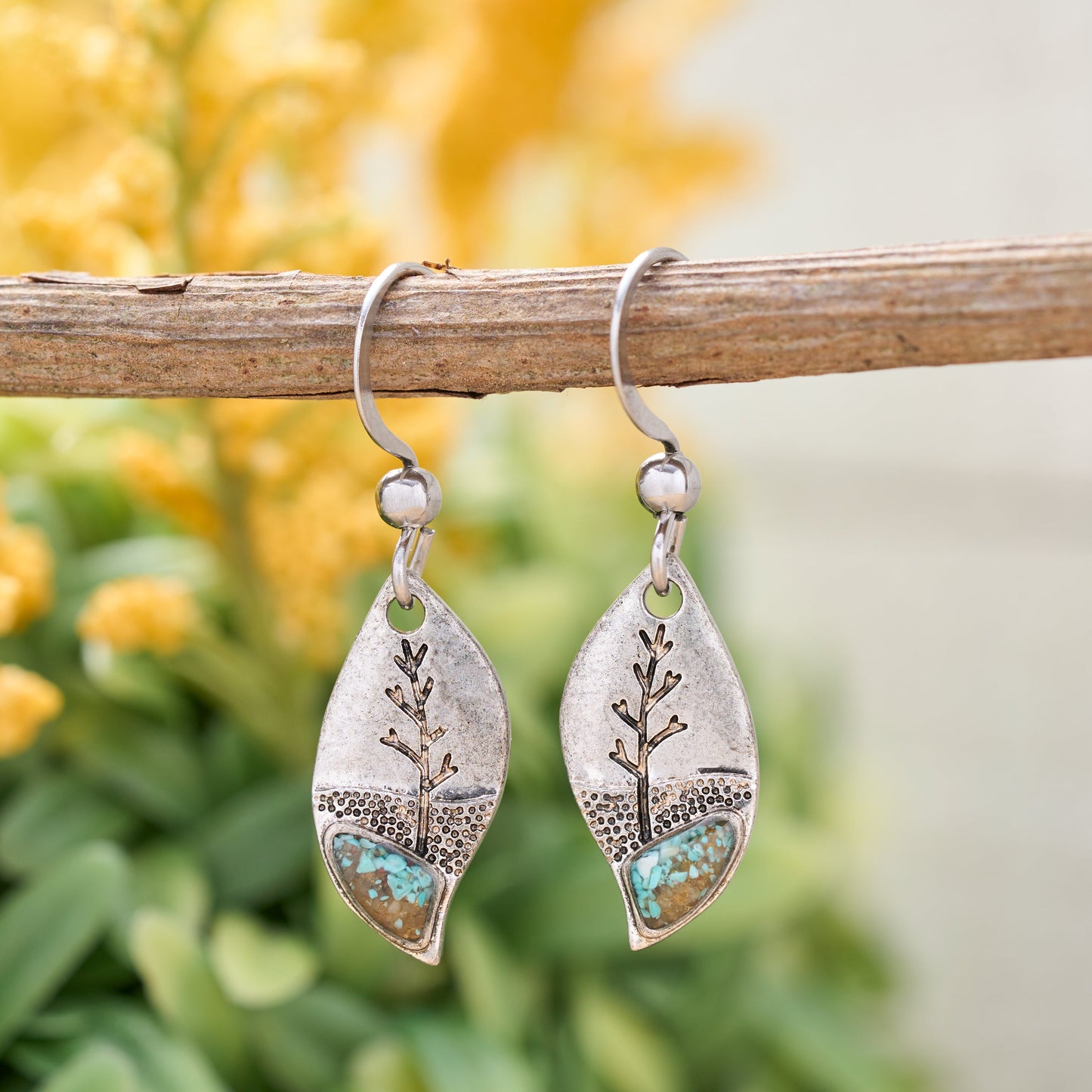 Turquoise Leaf Tree Earrings