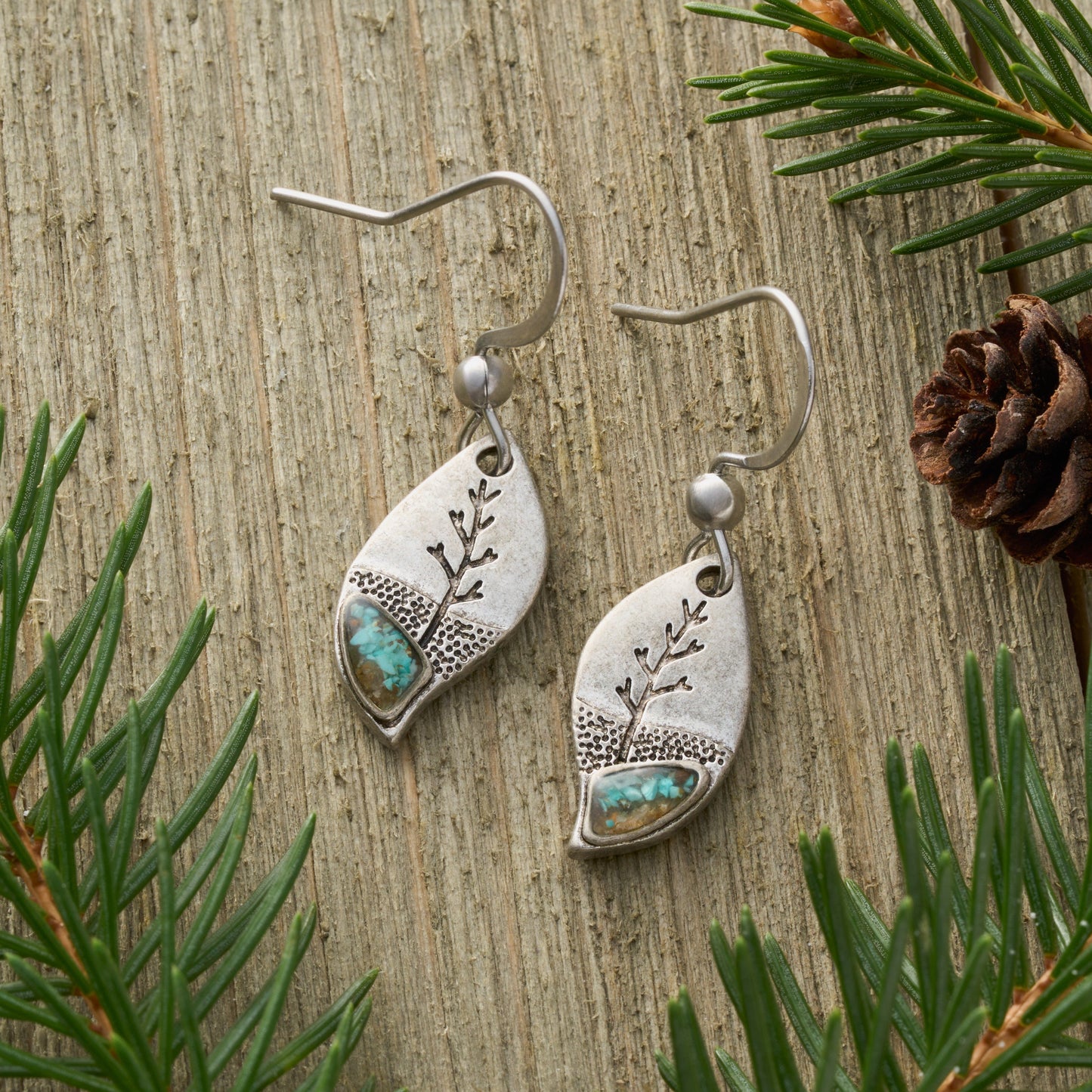 Turquoise Leaf Tree Earrings