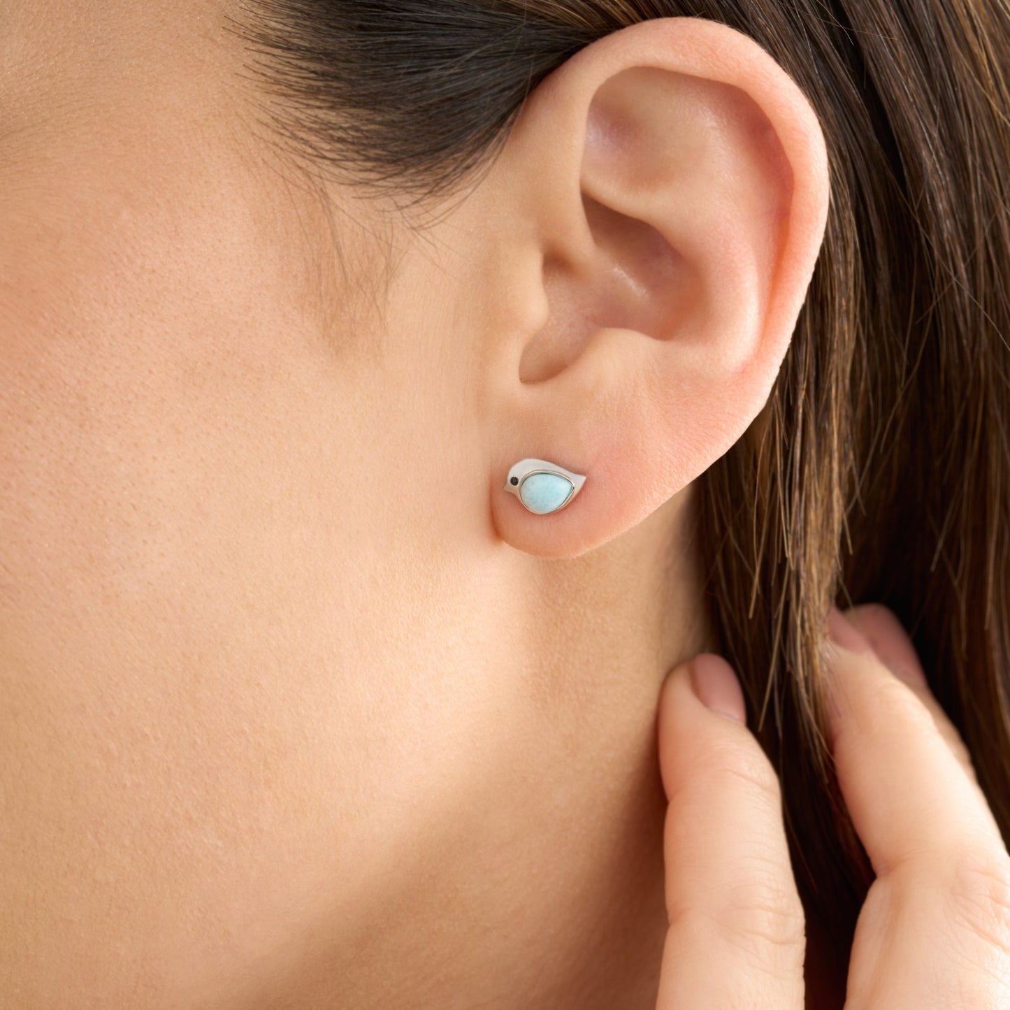 Sterling Silver Larimar Birdie Studs