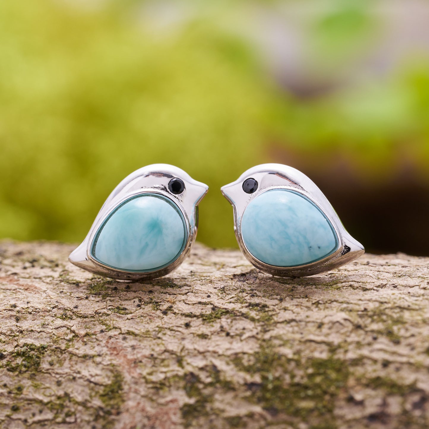 Sterling Silver Larimar Birdie Studs