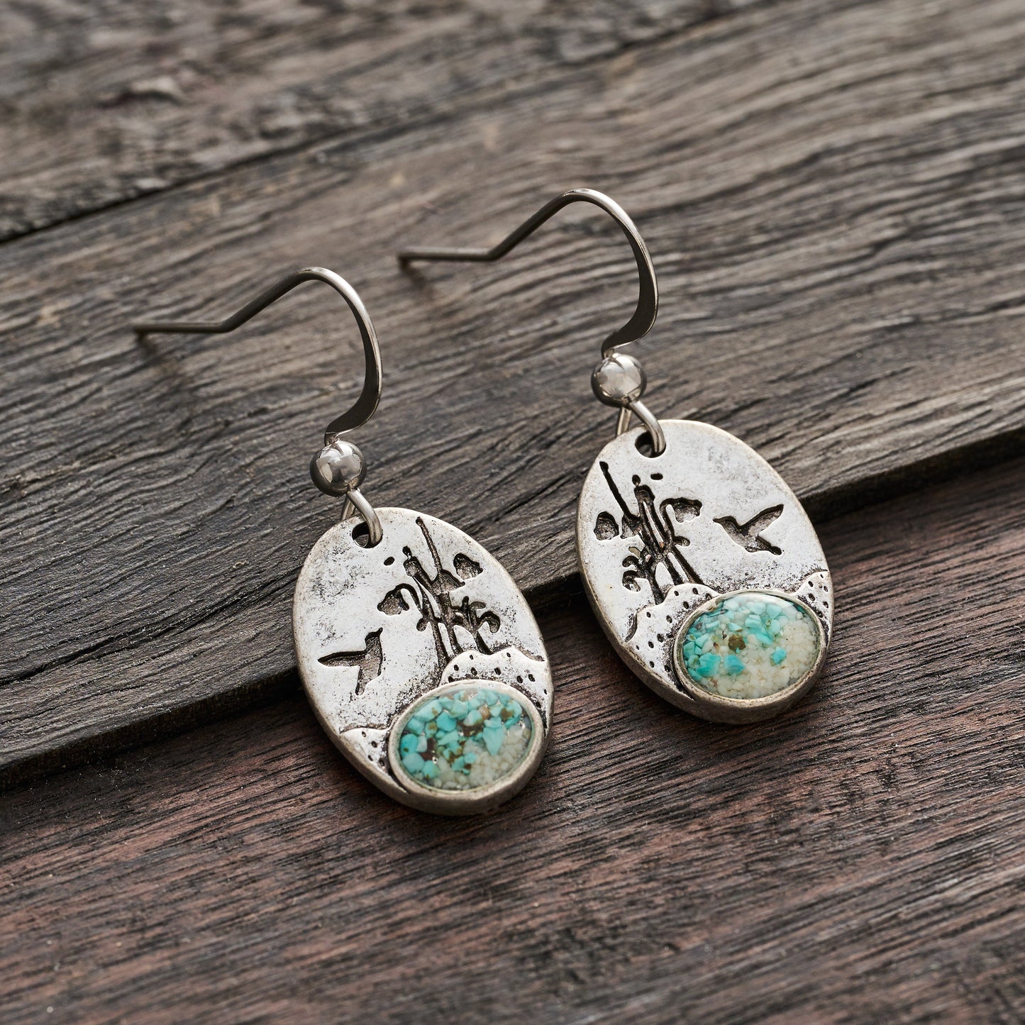 Turquoise Hummingbird Flower Earrings