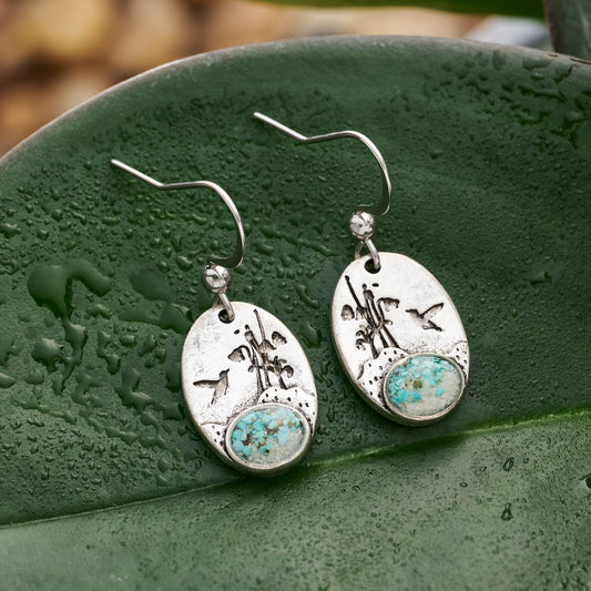 Turquoise Hummingbird Flower Earrings